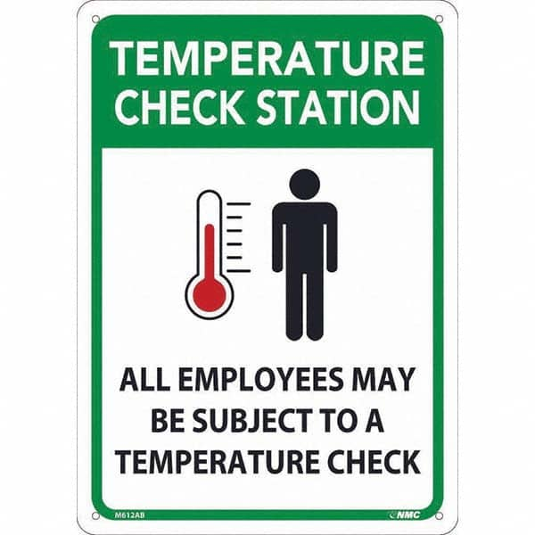 NMC - "Temperature Check Station", 10" Wide x 14" High, Aluminum Safety Sign - USA Tool & Supply