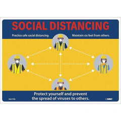 NMC - "Social Distancing", 14" Wide x 10" High, Pressure-Sensitive Vinyl Safety Sign - USA Tool & Supply