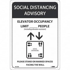 NMC - "Social Distancing Advisory Elevatory Occupancy", 10" Wide x 14" High, Rigid Plastic Safety Sign - USA Tool & Supply