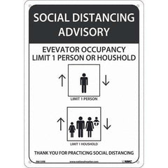 NMC - "Social Distancing Advisory Elevatory Occupancy", 10" Wide x 14" High, Rigid Plastic Safety Sign - USA Tool & Supply