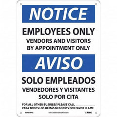 NMC - "Notice - Employees Only", 10" Wide x 14" High, Aluminum Safety Sign - USA Tool & Supply