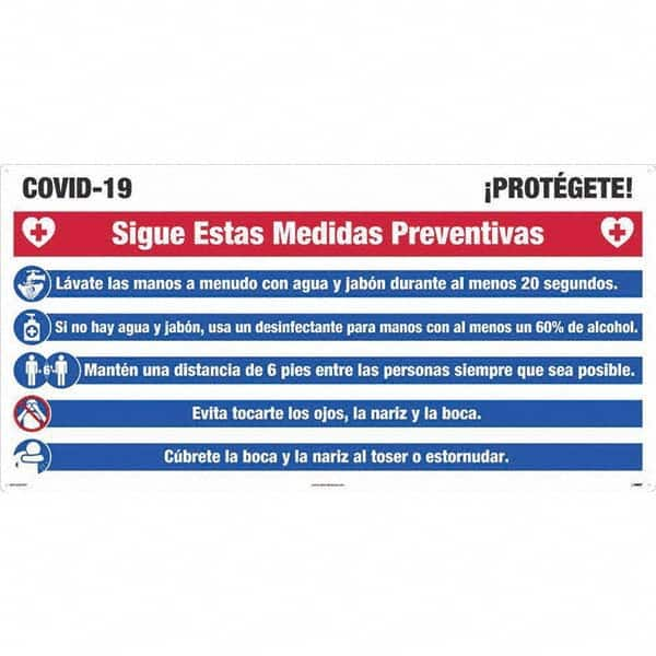 NMC - "COVID-19 - PROTECT YOURSELF!", 48" Wide x 24" High, Aluminum Composite Panel Safety Sign - USA Tool & Supply