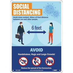 NMC - "COVID-19 - Social Distancing - Avoid Close Contact", 10" Wide x 14" High, Rigid Plastic Safety Sign - USA Tool & Supply