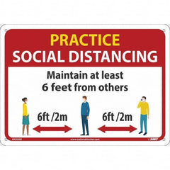 NMC - "Practice Social Distancing", 14" Wide x 10" High, Aluminum Safety Sign - USA Tool & Supply