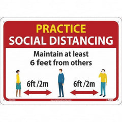 NMC - "Practice Social Distancing", 14" Wide x 10" High, Rigid Plastic Safety Sign - USA Tool & Supply