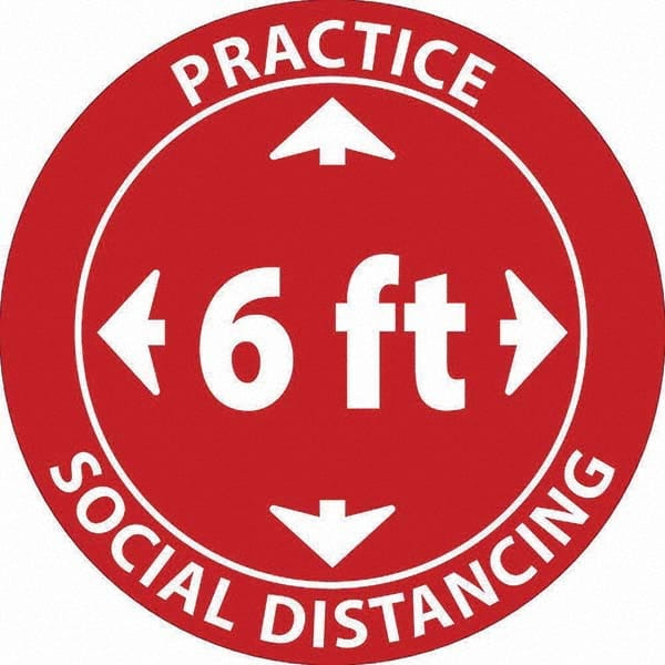 Safety Label: ″Practice Social Distancing 6 ft″, Round, 6″ Dia Removable Adhesive, Vinyl