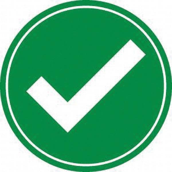 Safety Label: ″Green Check Mark″, Round, 4″ Dia Removable Adhesive, Vinyl