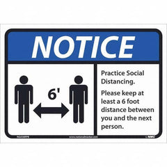 NMC - "Notice - Practice Social Distancing", 14" Wide x 10" High, Pressure-Sensitive Vinyl Safety Sign - USA Tool & Supply