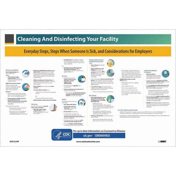 NMC - "COVID-19 - Cleaning and Disinfecting Your Facility", 18" Wide x 12" High, Paper Safety Sign - USA Tool & Supply