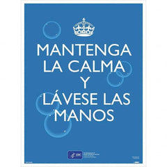 NMC - "COVID-19 - Mantenga La Calma Y L\xE1vese Las Manos", 18" Wide x 24" High, Paper Safety Sign - USA Tool & Supply