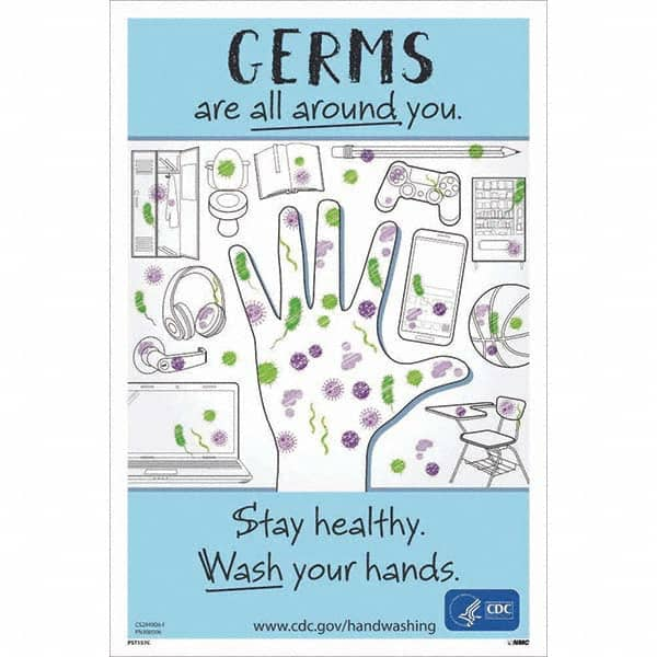 NMC - "COVID-19 - Germs Are All Around You", 12" Wide x 18" High, Vinyl Safety Sign - USA Tool & Supply