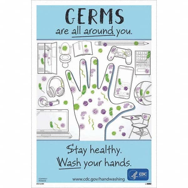 NMC - "COVID-19 - Germs Are All Around You", 12" Wide x 18" High, Paper Safety Sign - USA Tool & Supply