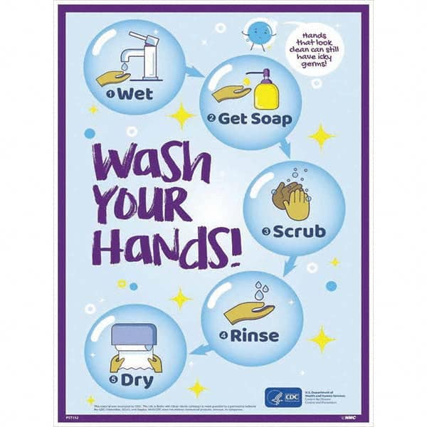 NMC - "COVID-19 - Wash Your Hands", 18" Wide x 24" High, Paper Safety Sign - USA Tool & Supply