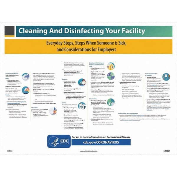 NMC - "COVID-19 - Cleaning and Disinfecting Your Facility", 24" Wide x 18" High, Paper Safety Sign - USA Tool & Supply