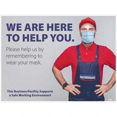 NMC - "COVID-19 - We Are Here To Help You", 24" Wide x 18" High, Paper Safety Sign - USA Tool & Supply