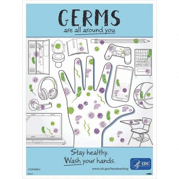 NMC - "COVID-19 - Germs Are All Around You", 18" Wide x 24" High, Paper Safety Sign - USA Tool & Supply