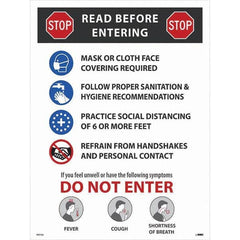 NMC - "COVID-19 - STOP - Read Before Entering", 18" Wide x 24" High, Paper Safety Sign - USA Tool & Supply