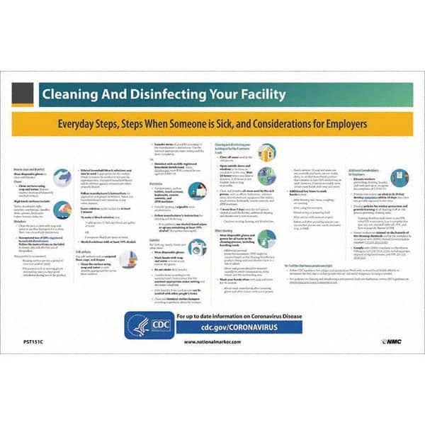 NMC - "COVID-19 - Cleaning and Disinfecting Your Facility", 18" Wide x 12" High, Vinyl Safety Sign - USA Tool & Supply