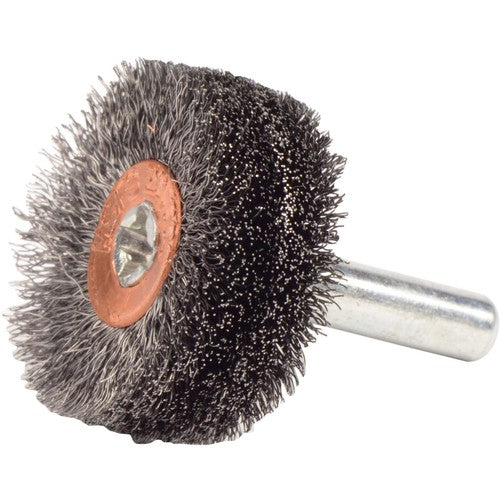 1-1/4″ Stem-Mounted Crimped Wire Wheel, .006″ Steel Fill, 1/4″ Stem - USA Tool & Supply