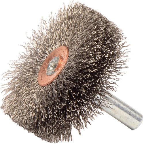 1-3/4″ Stem-Mounted Crimped Wire Wheel, .008″ Stainless Steel Fill, 1/4″ Stem - USA Tool & Supply