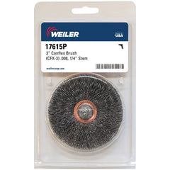 3″ Stem-Mounted Crimped Wire Wheel, .008″ Steel Fill, 1/4″ Stem, Retail Pack - USA Tool & Supply