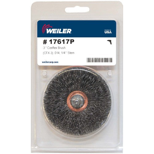 3″ Stem-Mounted Crimped Wire Wheel, .014″ Steel Fill, 1/4″ Stem, Retail Pack - USA Tool & Supply