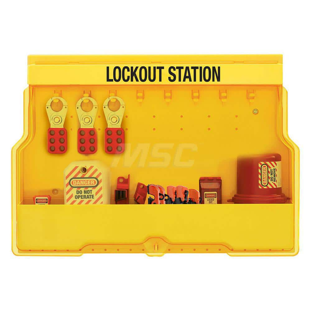 Lockout Centers & Stations; Type: Electrical Lockout Station; Product Type: Electrical Lockout Station; Equipped or Empty: Equipped; Maximum Number of Locks: 16; Language: English; Board Coating: None; Station Material: Polycarbonate