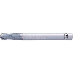 Ball End Mill: 0.0551″ Dia, 2 Flute, Solid Carbide 50 mm OAL, 4 mm Shank Dia, 25 ° Helix, DUROREY Coated, Single End