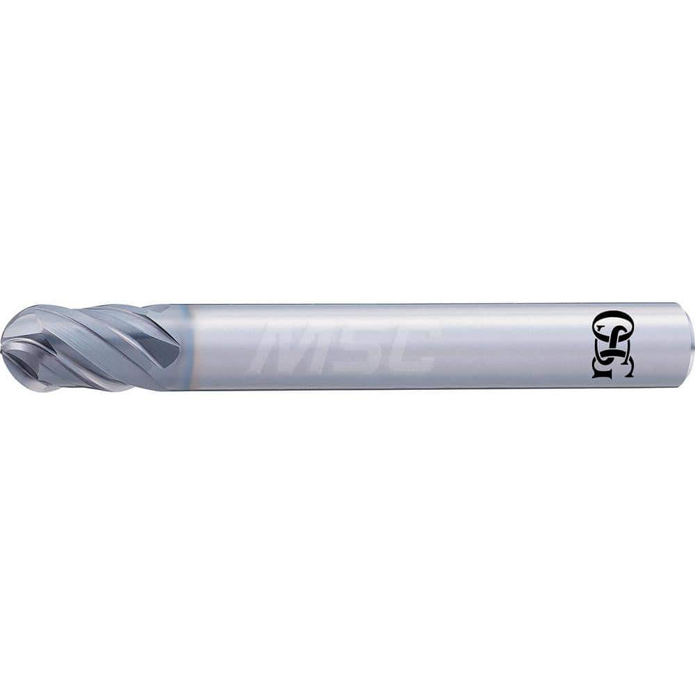 Ball End Mill: 0.0394″ Dia, 4 Flute, Solid Carbide 50 mm OAL, 4 mm Shank Dia, 40 ° Helix, DUROREY Coated, Single End