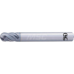 Ball End Mill: 0.0394″ Dia, 4 Flute, Solid Carbide 50 mm OAL, 4 mm Shank Dia, 40 ° Helix, DUROREY Coated, Single End