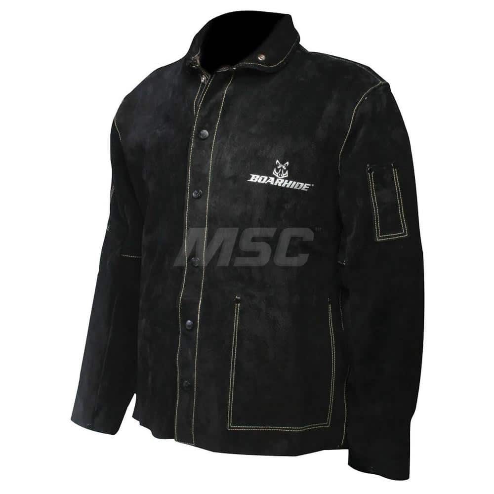 Coat: Heat-Resistant & Welding, Size 2X-Large, Pigskin Leather Black, Men, Snaps Closure, 52 to 54″ Chest, 2 Pocket