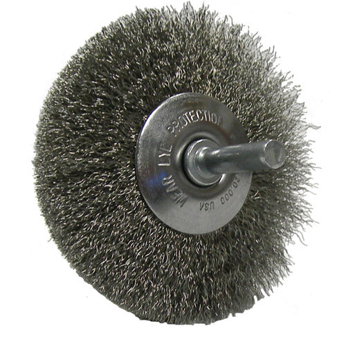 2-1/2″ Stem-Mounted Concave Crimped Wire Wheel, .014″ Stainless Steel Fill, 1/4″ Stem - USA Tool & Supply