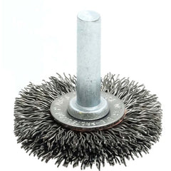 1-1/2″ Stem-Mounted Crimped Wire Radial Wheel, .014″ Steel Fill, 1/4″ Stem - USA Tool & Supply