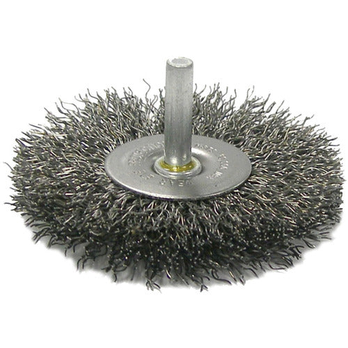 3″ Stem-Mounted Crimped Wire Radial Wheel, .020″ Steel Fill, 1/4″ Stem - USA Tool & Supply