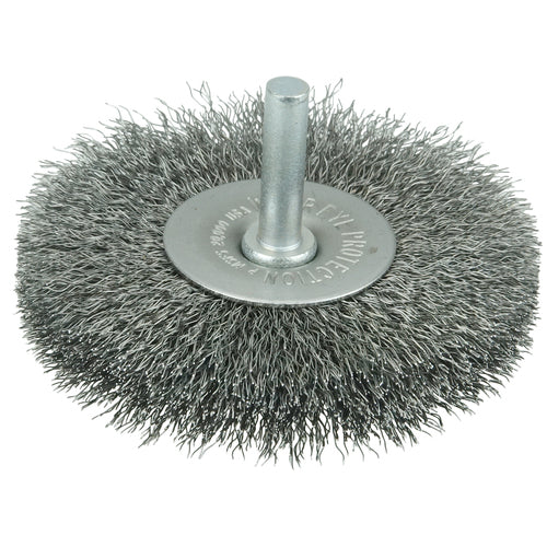 3″ Stem-Mounted Crimped Wire Radial Wheel, .008″ Stainless Steel Fill, 1/4″ Stem - USA Tool & Supply