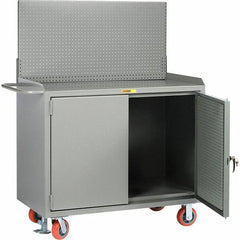 Little Giant - 3,600 Lb Capacity, 2 Shelf, 2 Door Mobile Bench Cabinet with Pegboard Panel Doors - 41" Wide x 24" Deep x 43" High, Steel, Gray - USA Tool & Supply