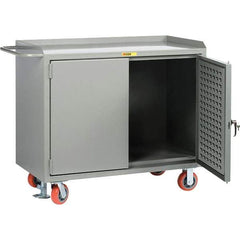 Little Giant - 3,600 Lb Capacity, 2 Shelf, 2 Door Mobile Bench Cabinet with Louvered Panel - 41" Wide x 24" Deep x 43" High, Steel, Gray - USA Tool & Supply