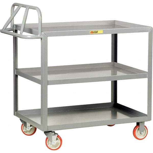 Little Giant - 1,200 Lb Capacity, 24" Wide x 48" Long x 35" High Cart - 3 Shelf, Steel, Polyurethane Casters - USA Tool & Supply