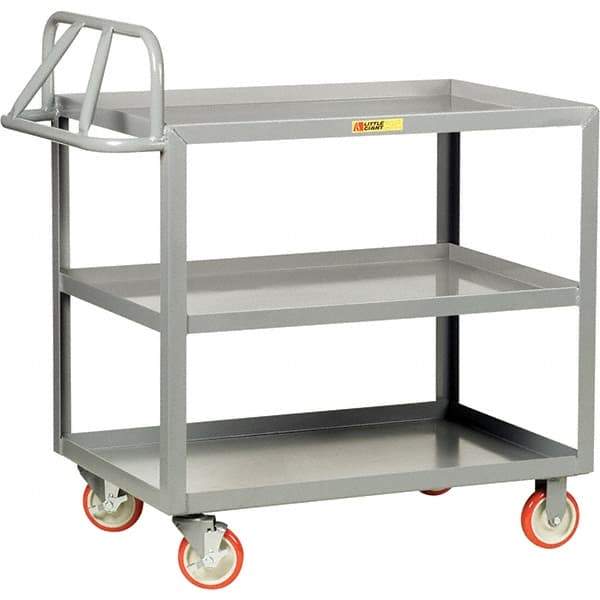 Little Giant - 1,200 Lb Capacity, 30" Wide x 48" Long x 35" High Cart - 3 Shelf, Steel, Polyurethane Casters - USA Tool & Supply