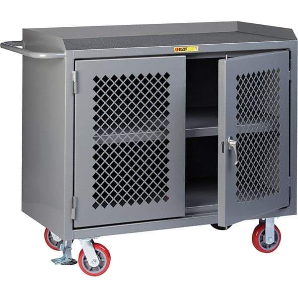 Little Giant - 3,600 Lb Capacity, 3 Shelf, 2 Door Mobile Cabinet Bench - 41" Wide x 24" Deep x 43" High, Steel, Gray - USA Tool & Supply