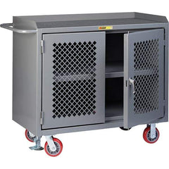 Little Giant - 3,600 Lb Capacity, 3 Shelf, 2 Door Mobile Cabinet Bench - 41" Wide x 24" Deep x 43" High, Steel, Gray - USA Tool & Supply