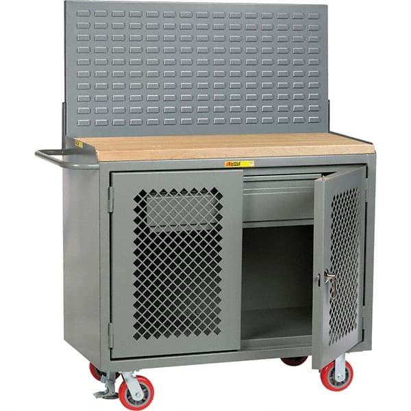 Little Giant - 3,600 Lb Capacity, 2 Shelf, 1 Drawer, 2 Door Mobile Bench Cabinet with Louvered Panel - 41" Wide x 24" Deep x 43" High, Steel, Gray - USA Tool & Supply