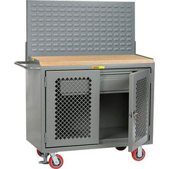 Little Giant - 3,600 Lb Capacity, 2 Shelf, 1 Drawer, 2 Door Mobile Bench Cabinet with Louvered Panel - 41" Wide x 24" Deep x 43" High, Steel, Gray - USA Tool & Supply