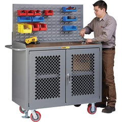 Little Giant - 3,600 Lb Capacity, 3 Shelf, 2 Door Mobile Bench Cabinet with Louvered Panel - 41" Wide x 24" Deep x 43" High, Steel, Gray - USA Tool & Supply