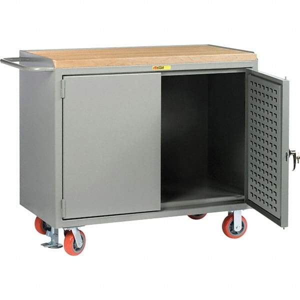 Little Giant - 3,600 Lb Capacity, 2 Shelf, 2 Door Mobile Bench Cabinet with Louvered Panel - 41" Wide x 24" Deep x 43" High, Steel, Gray - USA Tool & Supply
