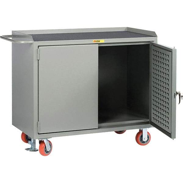 Little Giant - 3,600 Lb Capacity, 2 Shelf, 2 Door Mobile Bench Cabinet with Louvered Panel - 41" Wide x 24" Deep x 43" High, Steel, Gray - USA Tool & Supply