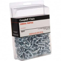 Campbell - Weldless Chain; Type: Straight Link Coil Chain ; Load Capacity (Lb.): 520 ; Trade Size: #2/0 ; Chain Diameter (Decimal Inch): 0.1400 ; Finish/Coating: Zinc Plated ; PSC Code: 4010 - Exact Industrial Supply