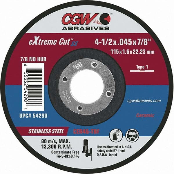 CGW Abrasives - Cutoff Wheels Tool Compatibility: Angle Grinders Wheel Diameter (Inch): 4-1/2 - USA Tool & Supply