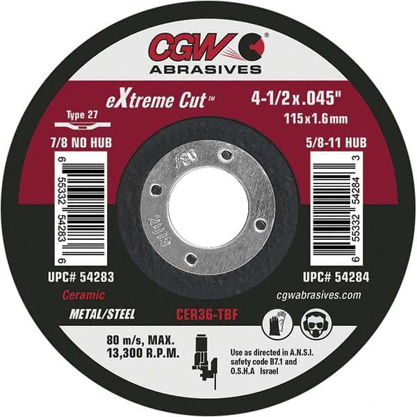 CGW Abrasives - Cutoff Wheels Tool Compatibility: Angle Grinders Wheel Diameter (Inch): 4-1/2 - USA Tool & Supply