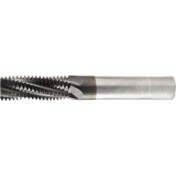 Helical Flute Thread Mill: Internal & External, 3 Flute, 3/16″ Shank Dia, Solid Carbide 0.12″ Cut Dia, 5/16″ LOC, TiAlN Coated